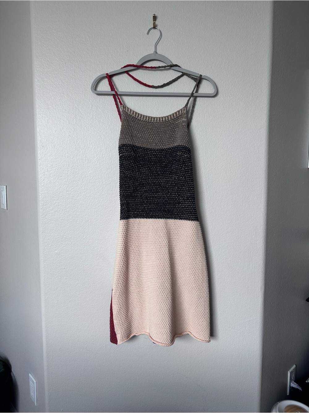 Eckhaus Latta Colorblock Knit Slip Dress in Beige, Black, Taupe, Burgundy